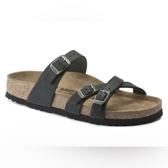 Birkenstock Franca Natural Leather Oiled Black Sandal Slides Size 37. US  6-6.5 - Picture 2 of 12